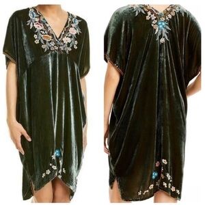 Johnny Was Serafina Velvet Embroidered Kaftan Dress, Dark Green, S